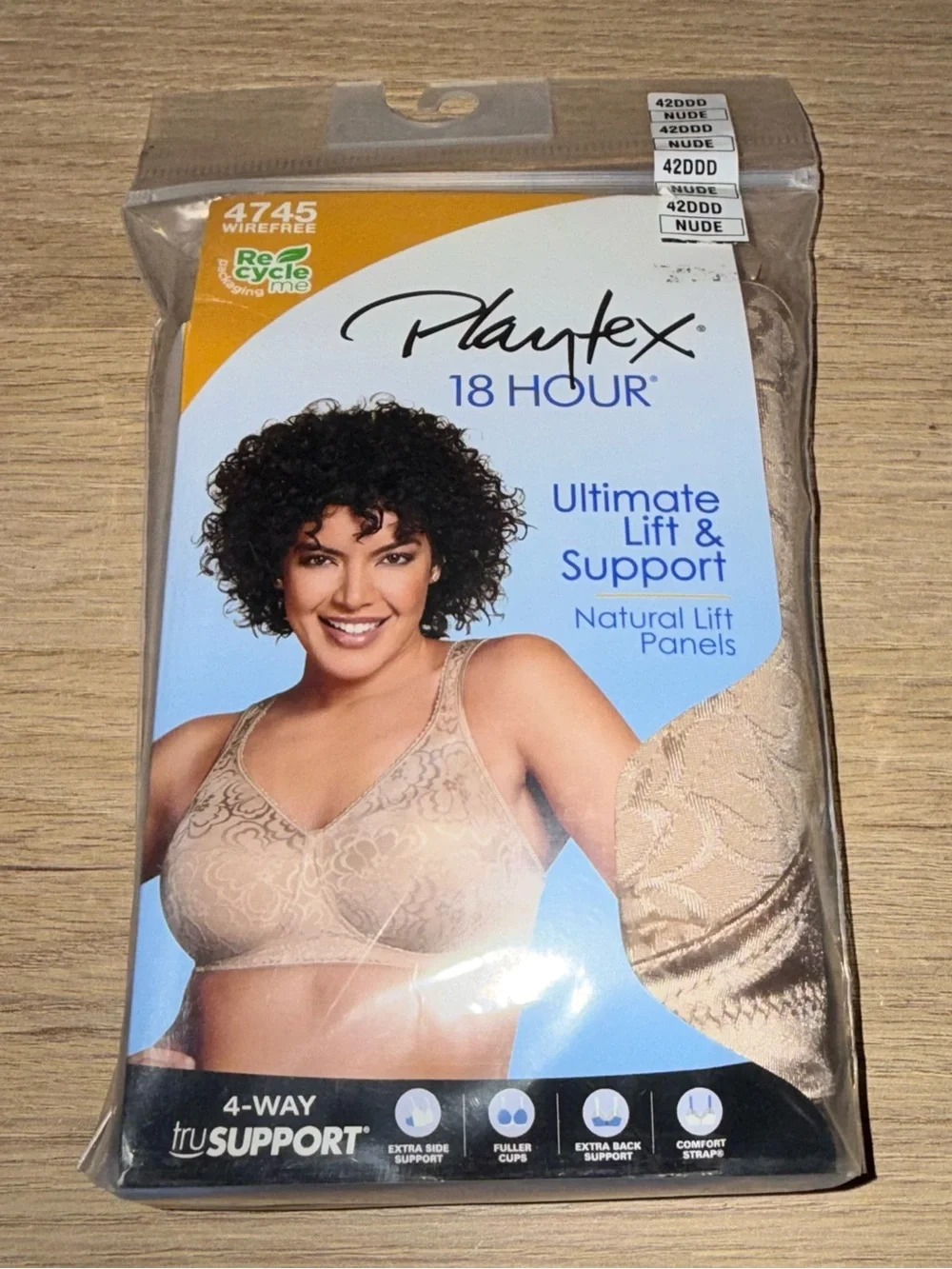 NWT PLAYTEX 18 Hour Ultimate Lift & Support Bra - Nude Lace. Size 42DDD.